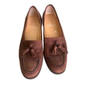 The House Of Bruar  luxury brand  Brown Suede Tassel Loafers Leather Sole Womens